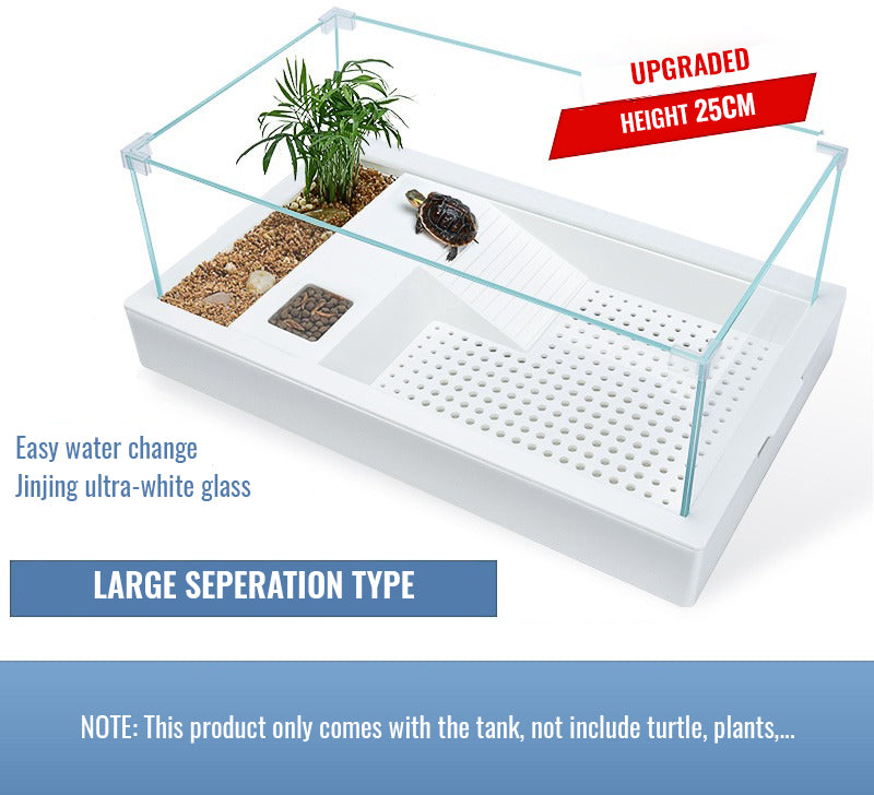 YEE Turtle Tank, Transparent Glass Tank, Three-Layers, Large Tank With Hatching, Eating And Climbing Areas