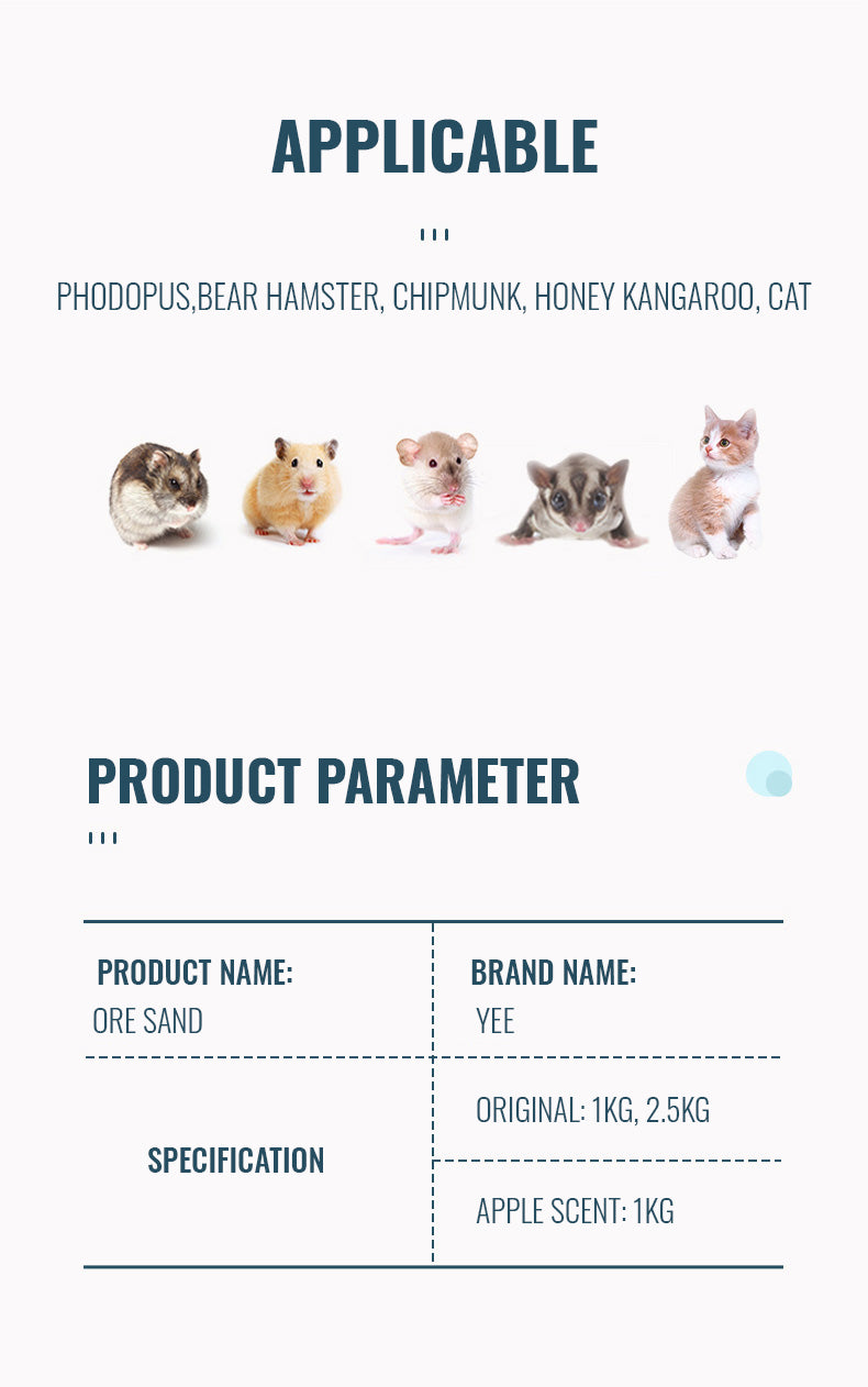 YEE Hamster Sand, Urine Sand For Pets, Odour Removal, Cooling Sand _ Parameters