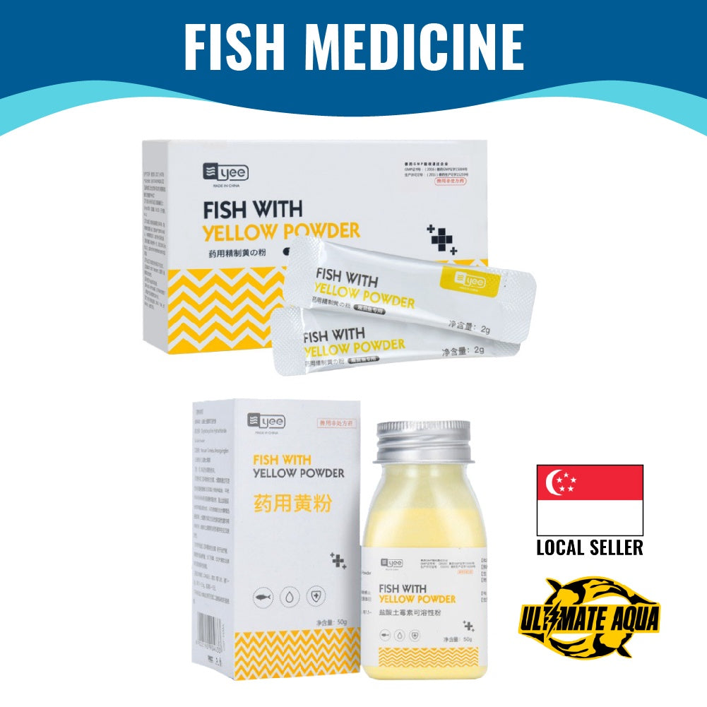 YEE Yellow Powder Fish Medicine, Japanese Powder For Rotten Body Tail, White Spot n Internal External Bacteria Infection