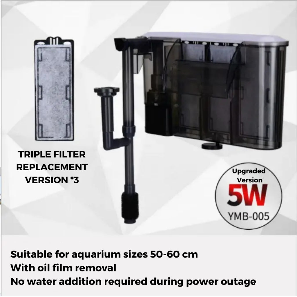 YEE Fish Tank Filter 3-in-1, Wall-Mounted Tank Filter, Waterfall Filter, Mini Aquarium Filter For Fish Tank